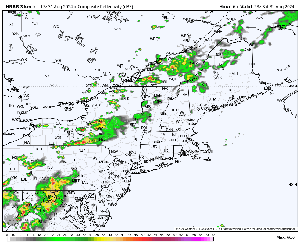 HRRR Model Forecast for 6 pm Saturday Night 